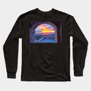 The sunset from the medieval mastic village of Avgonyma on the island of Chios, Greece Long Sleeve T-Shirt